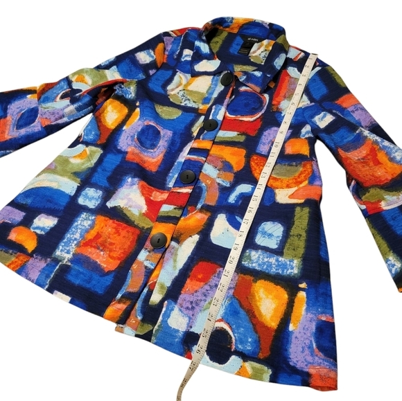 Ali Miles Colorful Artsy Button Blazer Jacket Women's Small Flare Sleeves Pocket - Picture 6 of 8